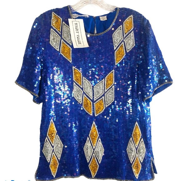 NWT vintage Night Vogue sequined beaded evening dressy top - Picture 1 of 16